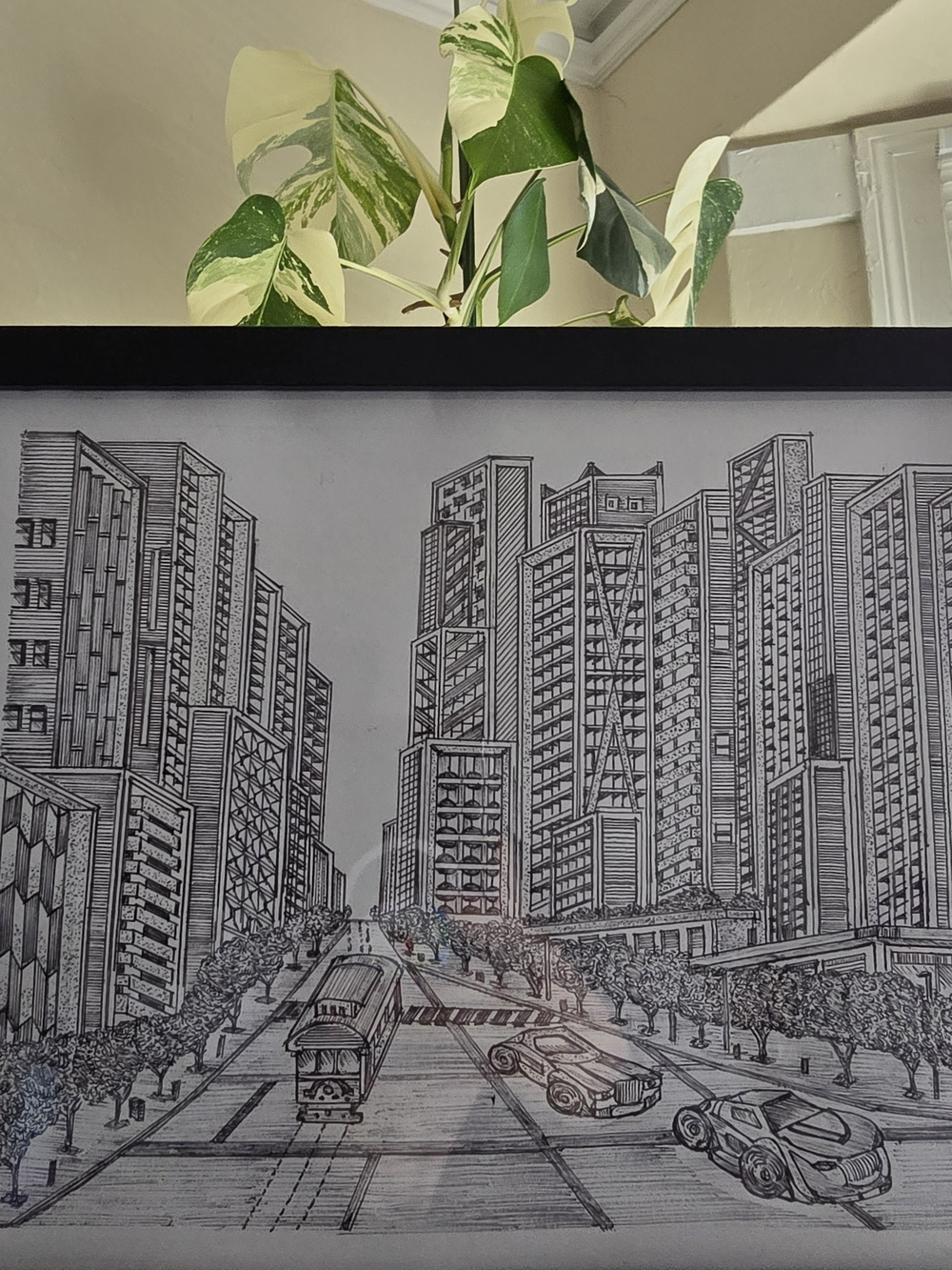 San Francisco art framed original drawing. 02 Financial District